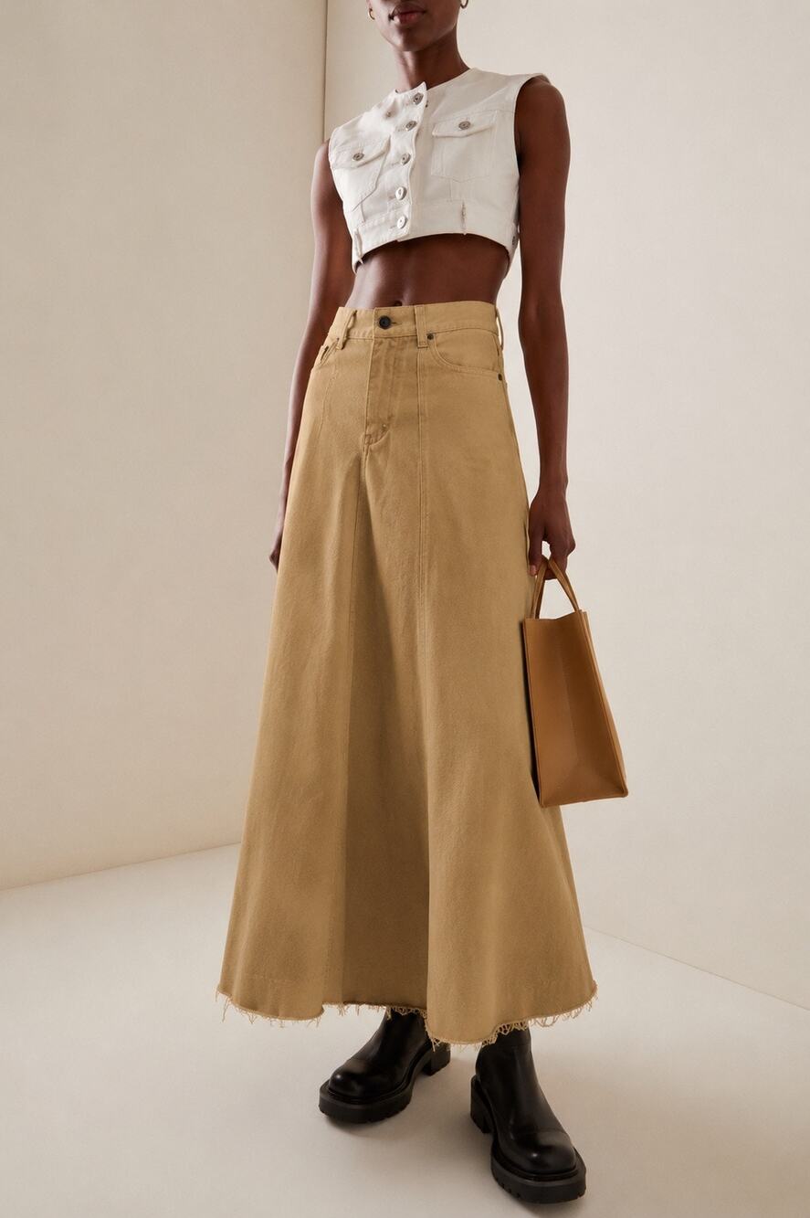 HAIKURE Serenity Soft Ecru Flared Denim Maxi Skirt Size 28 NWT  Made in Italy